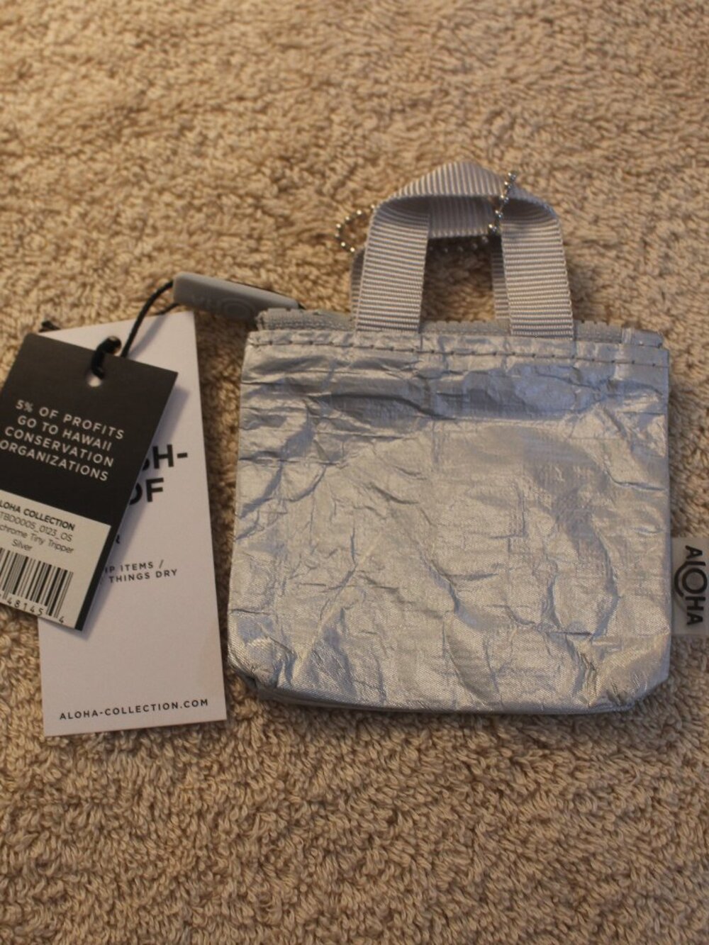 ALOHA Collection Silver Mini Zip Pouch with Clip NWT